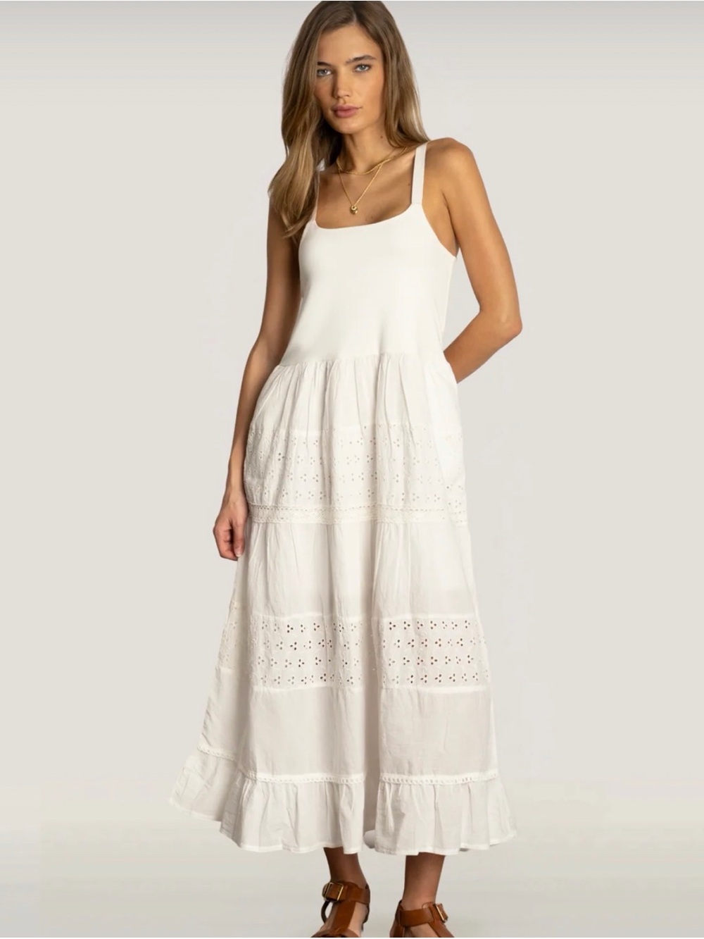 dylan Victoria White Eyelet Tiered Maxi Dress